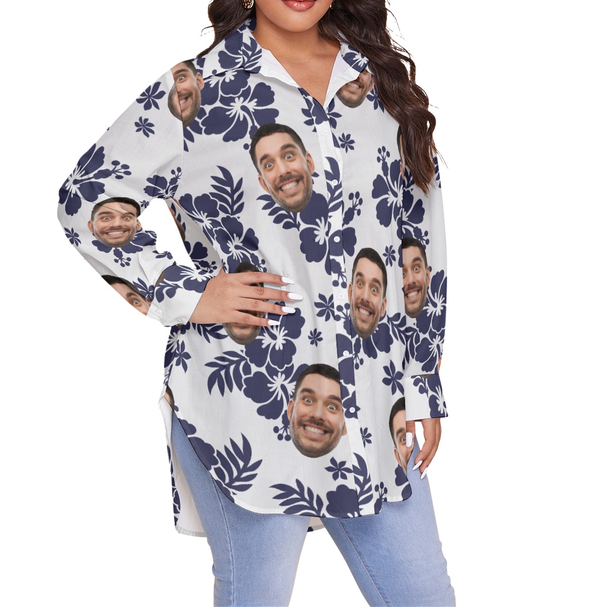 Plus Size Custom Hawaiian Shirt With Face For Women