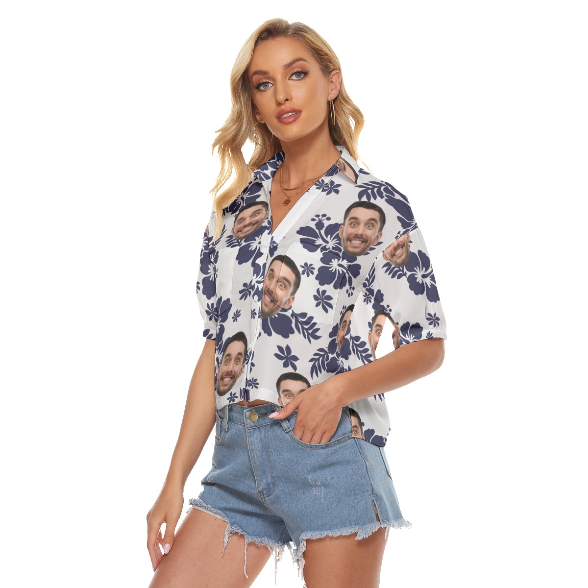 Custom Faces Aloha Shirt Crop Top For Women