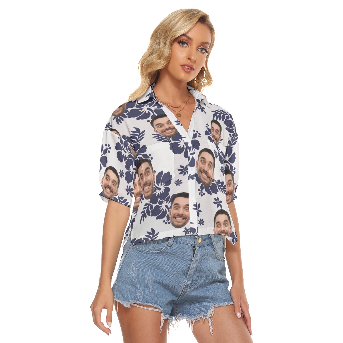 Custom Faces Aloha Shirt Crop Top For Women