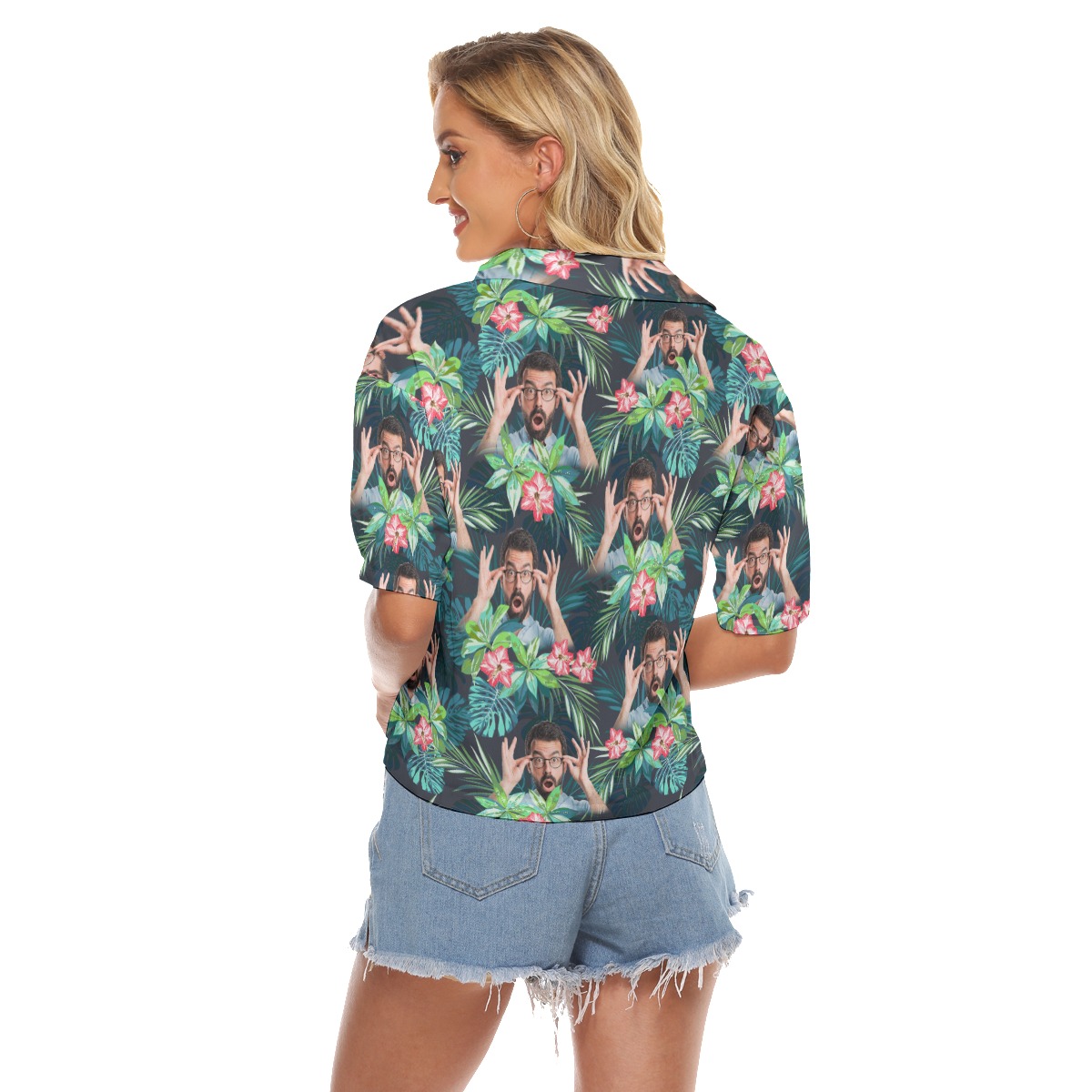 Funny Custom Face Flamingo Hawaiian Crop Top Shirt For Women