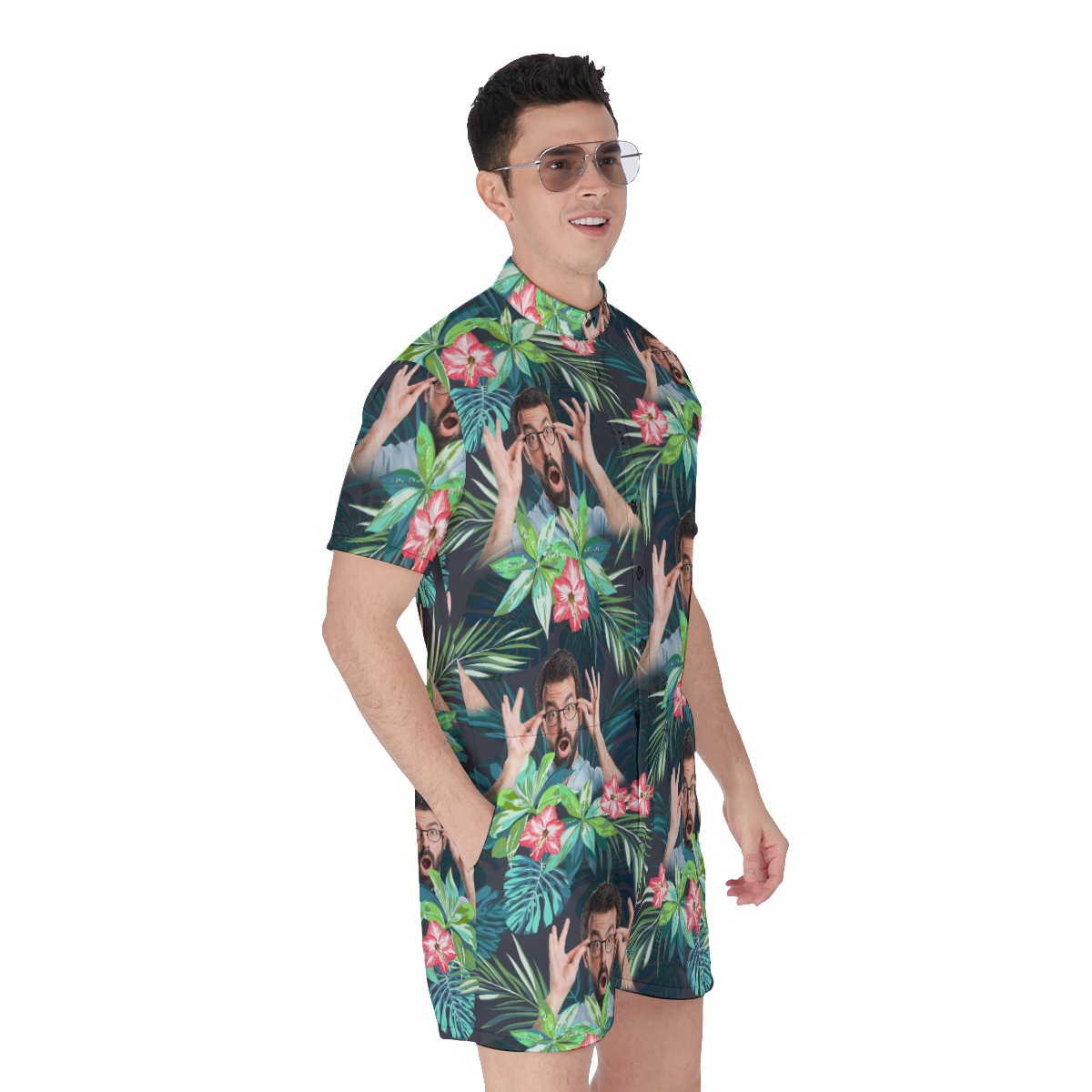 Custom Tropical Flamingo Men's Hawaiian Romper With Face