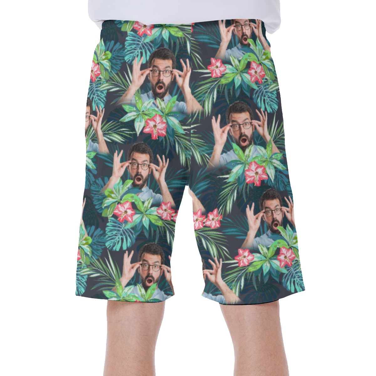 Funny Custom Face Tropical Flamingo Hawaiian Swimwear For Men