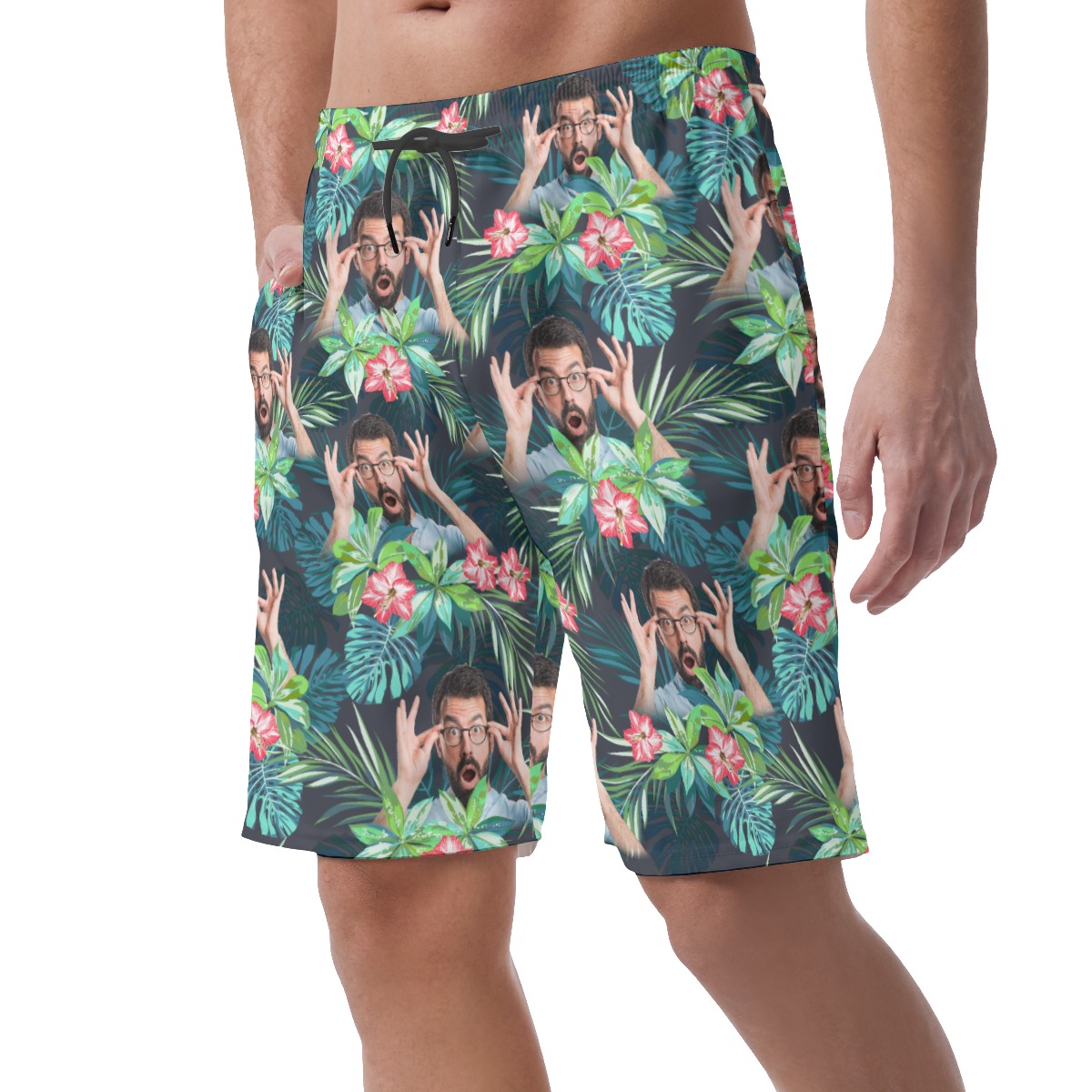 Funny Custom Face Tropical Men's Hawaiian Beach Shorts