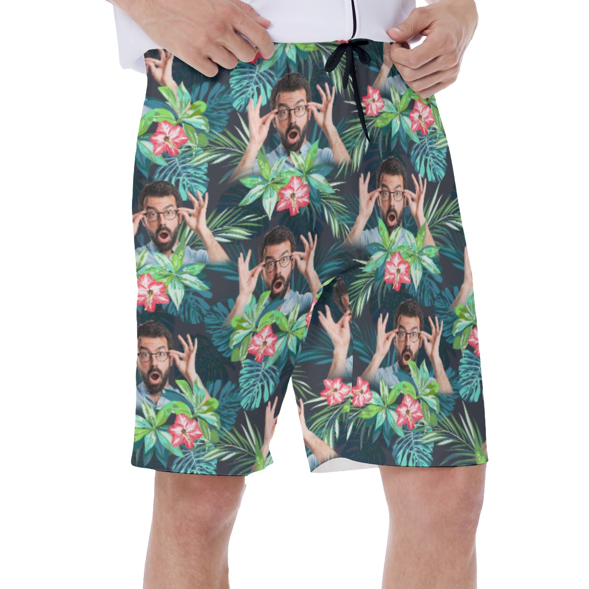 Funny Custom Face Tropical Flamingo Hawaiian Swimwear For Men