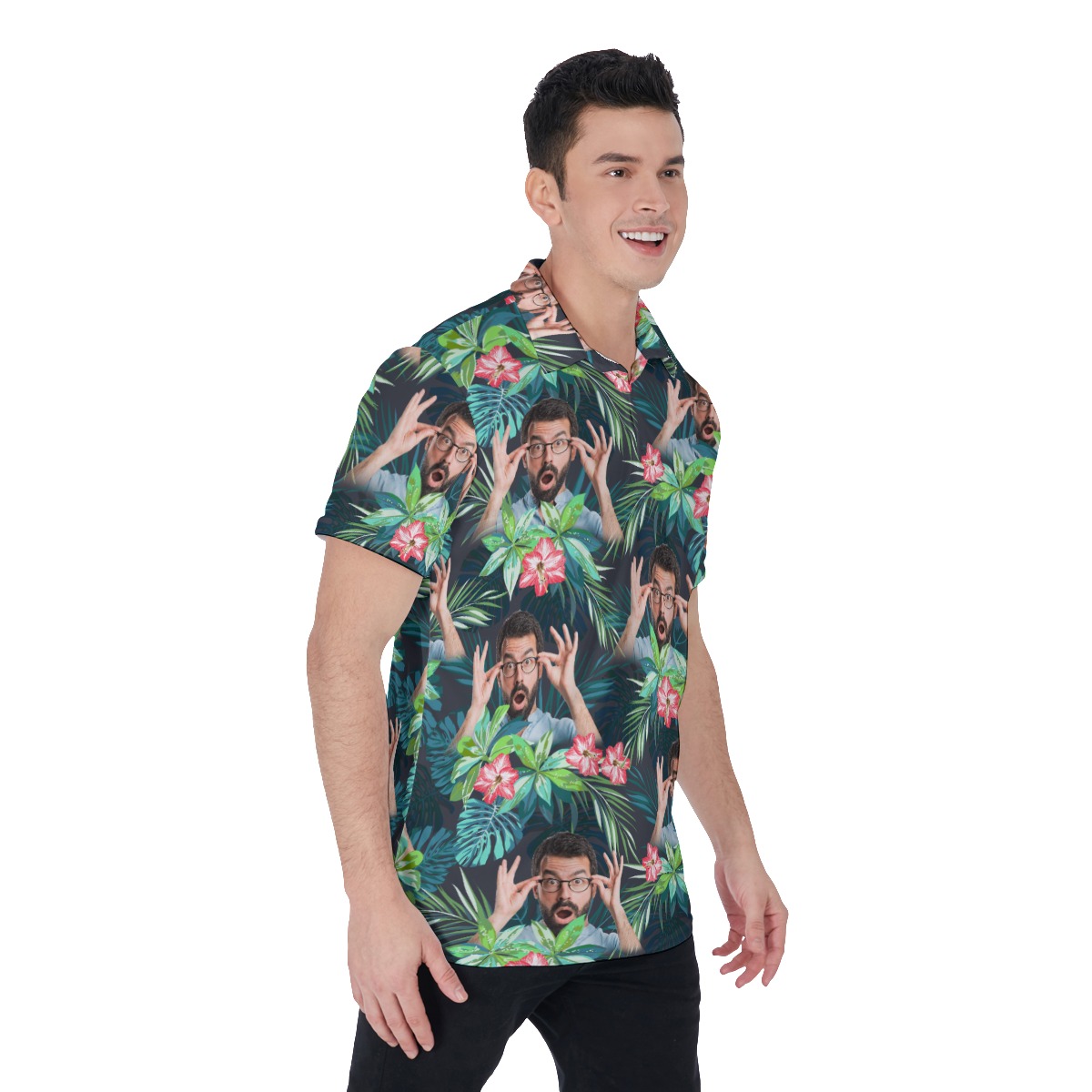 Custom Tropical Flamingo Hawaiian Golf Shirt With Face