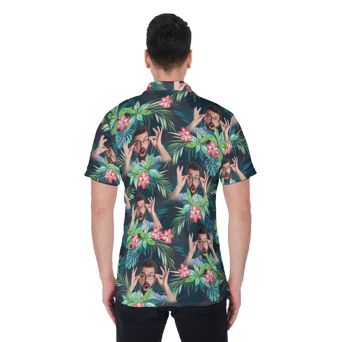 Custom Tropical Flamingo Hawaiian Golf Shirt With Face