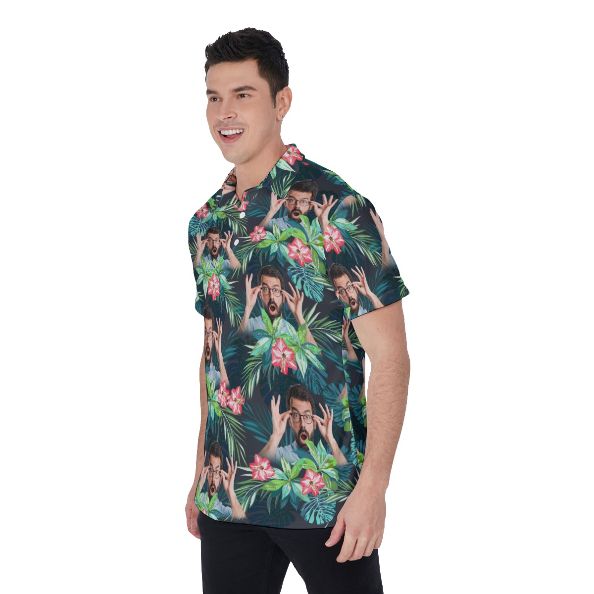 Custom Tropical Flamingo Hawaiian Golf Shirt With Face