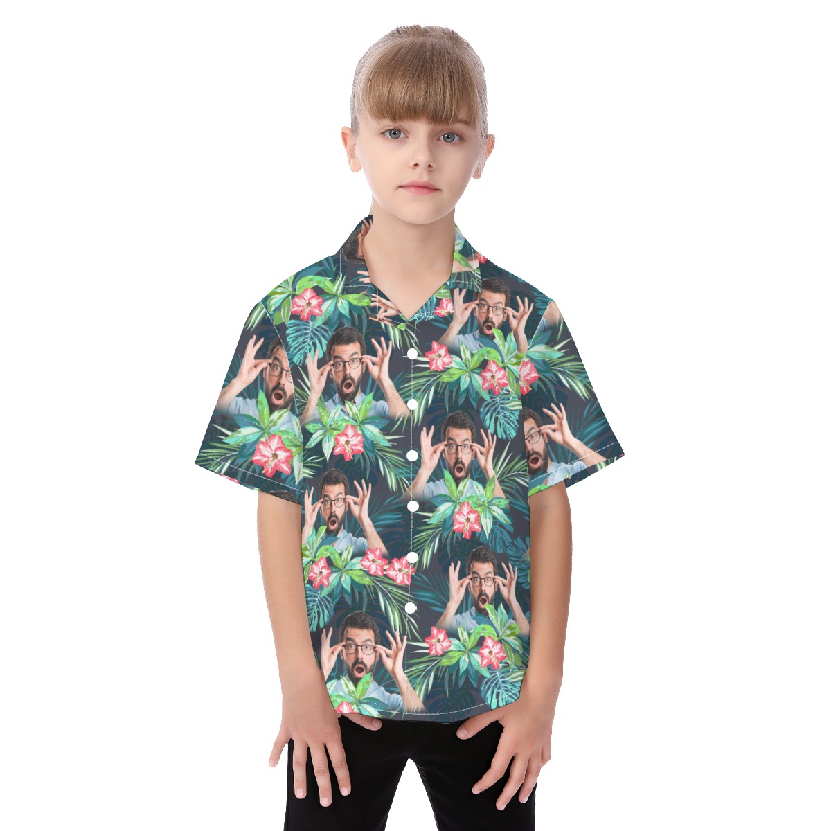 Custom Tropical Kid's Hawaiian Shirt With Face - variant image 1