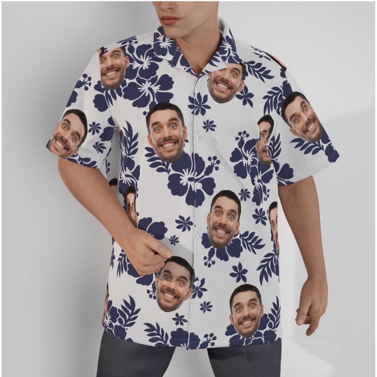 White Custom Multiple Faces Hawaiian Shirt For Men - variant image 1