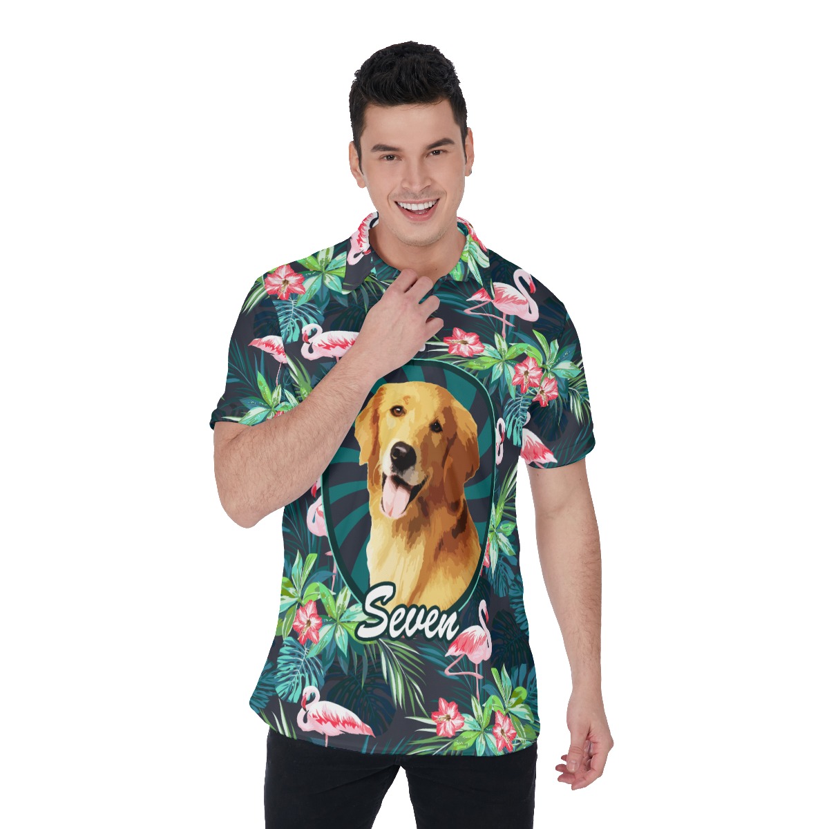 Custom Tropical Flamingo Hawaiian Shirt With Dog Face - variant image 1