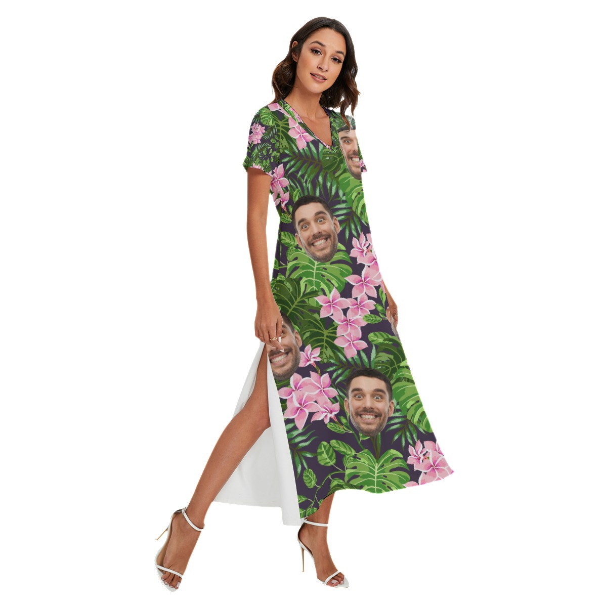 Women's Long Hawaiian Dress With Custom Faces - variant image 1