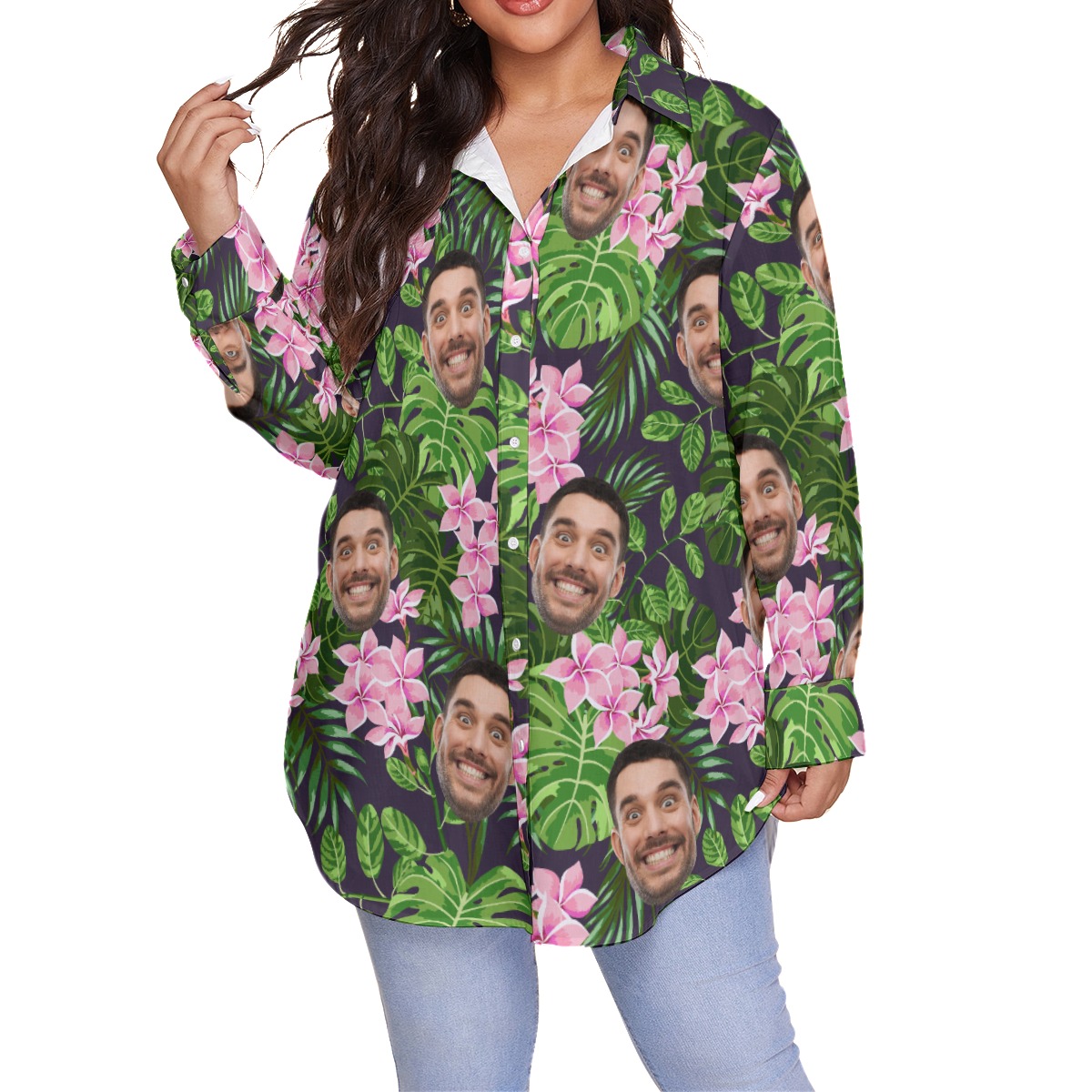 Floral Custom Face Plus Size Hawaiian Shirts For Women - variant image 1
