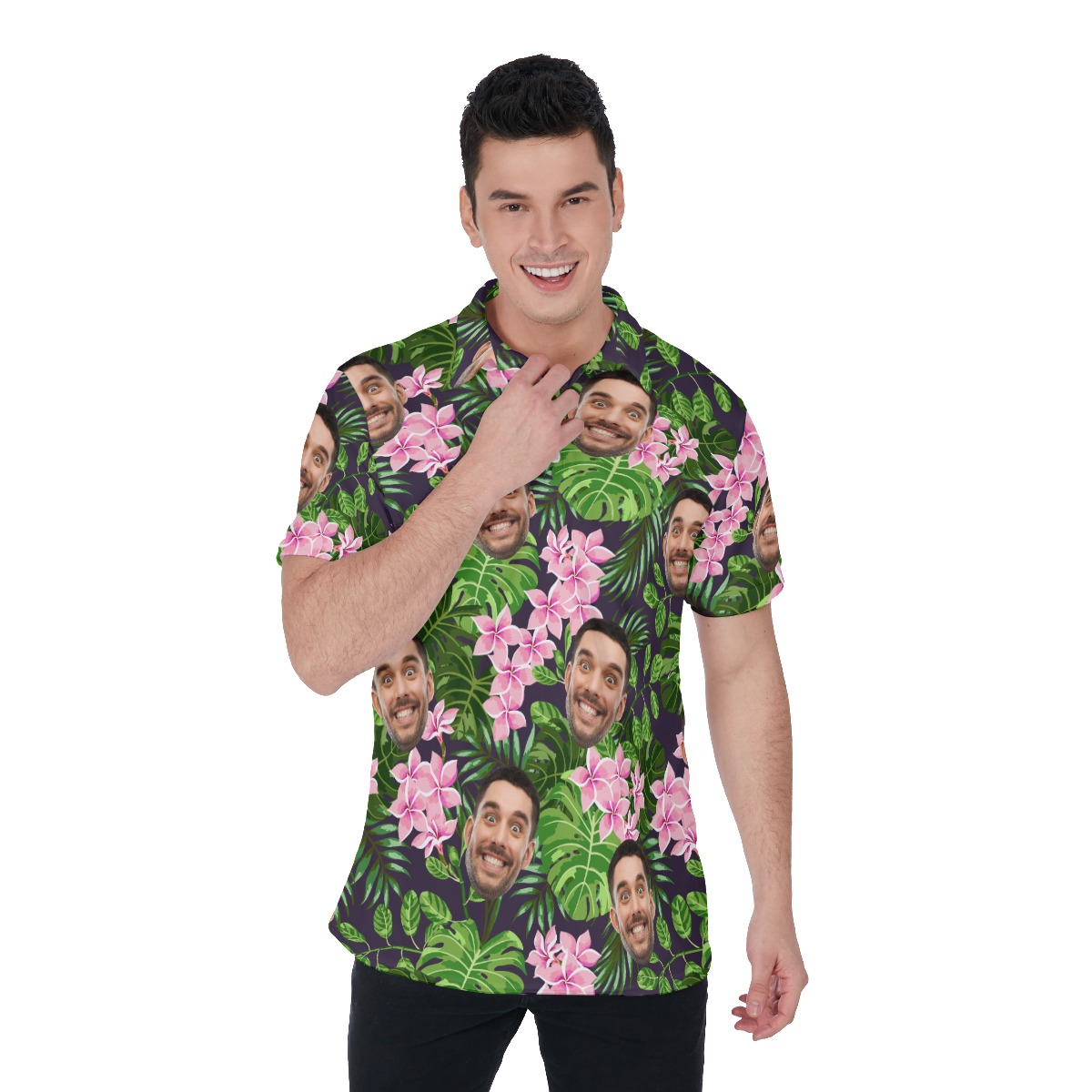 Floral Custom Hawaiian Polo Shirt With Faces For Men - variant image 1