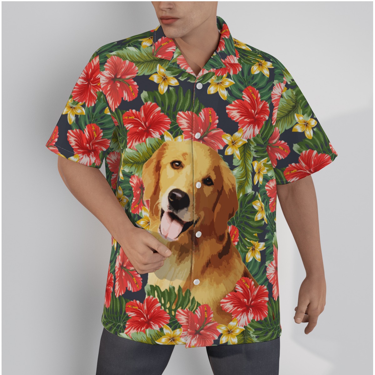 Funny Custom Dog Face Hand-Painted Hibicus Hawaiian Shirt - variant image 1