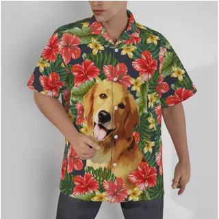 Funny Custom Dog Face Hand-Painted Hibicus Hawaiian Shirt