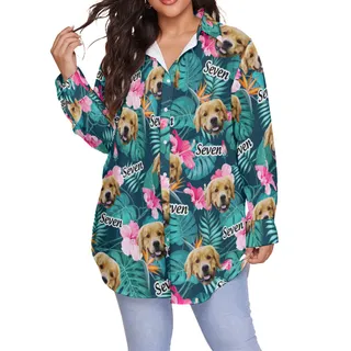 Custom Floral Hawaiian Plus Size Shirt With Dog Face And Name