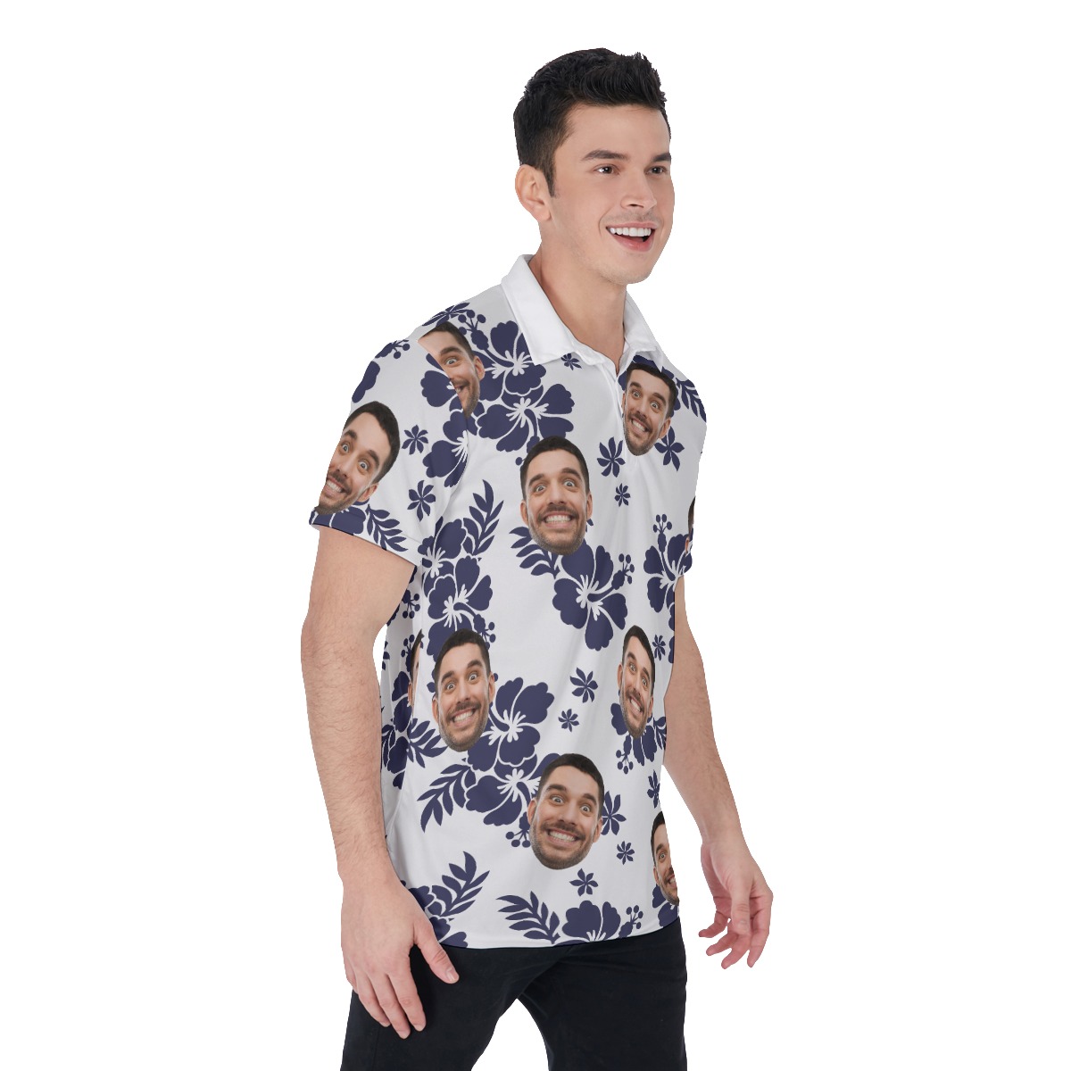 Basic Custom Face Aloha Polo Shirt For Men