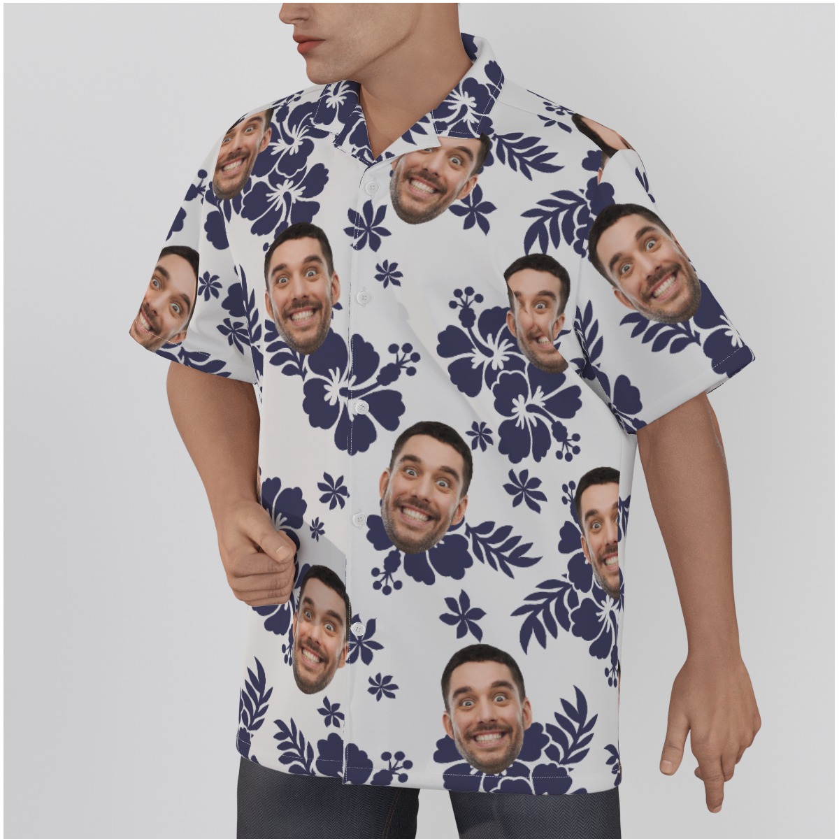 White Custom Multiple Faces Hawaiian Shirt For Men