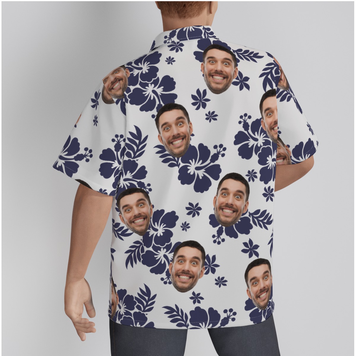 White Custom Multiple Faces Hawaiian Shirt For Men