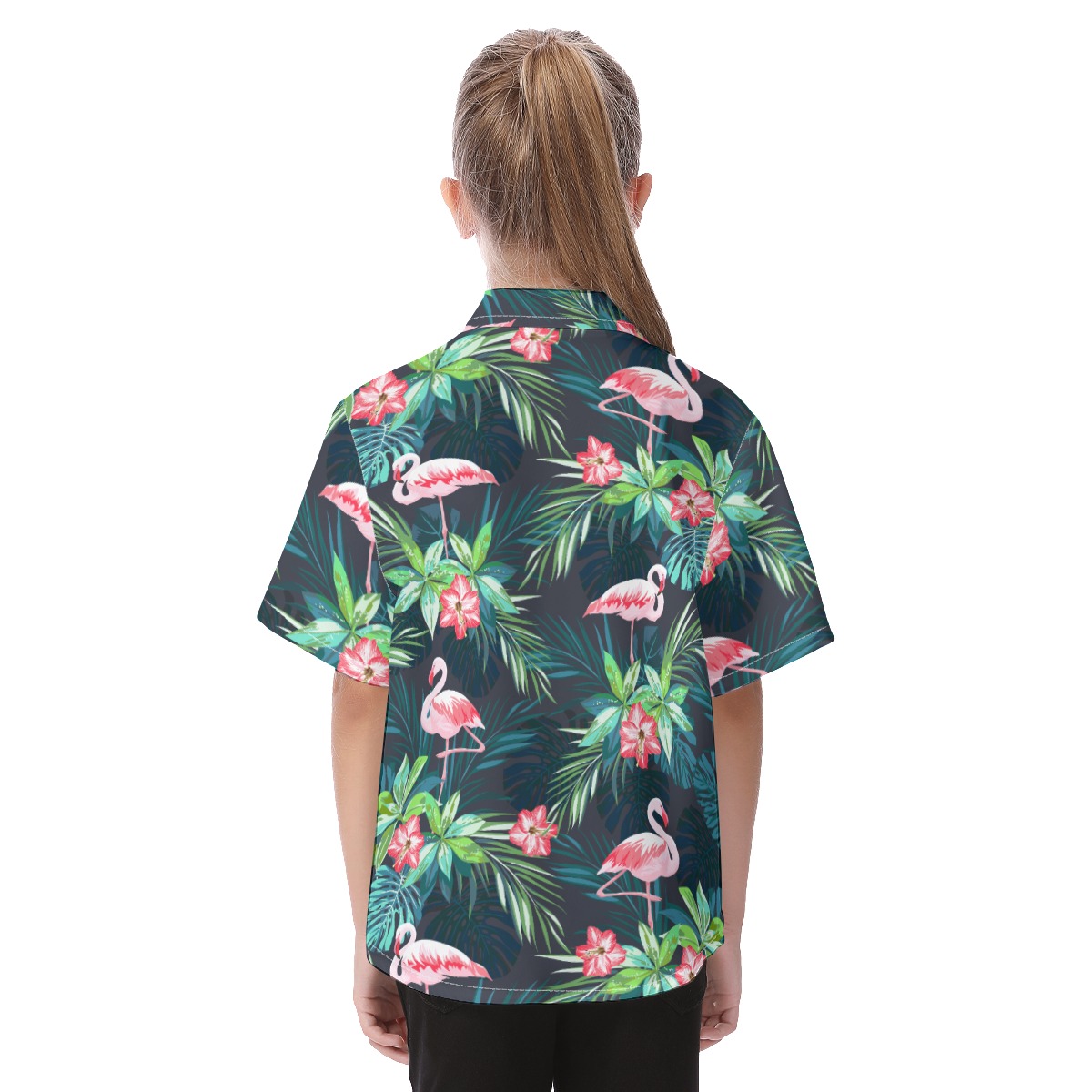 Cute Custom Pet Face Tropical Flamingo Hawaiian Shirt For Kids