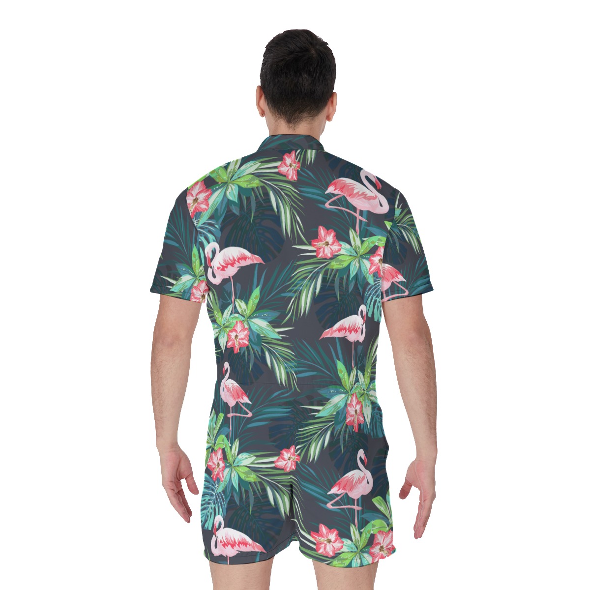 Custom Pet Face Tropical Flamingo Hawaiian Romper For Men