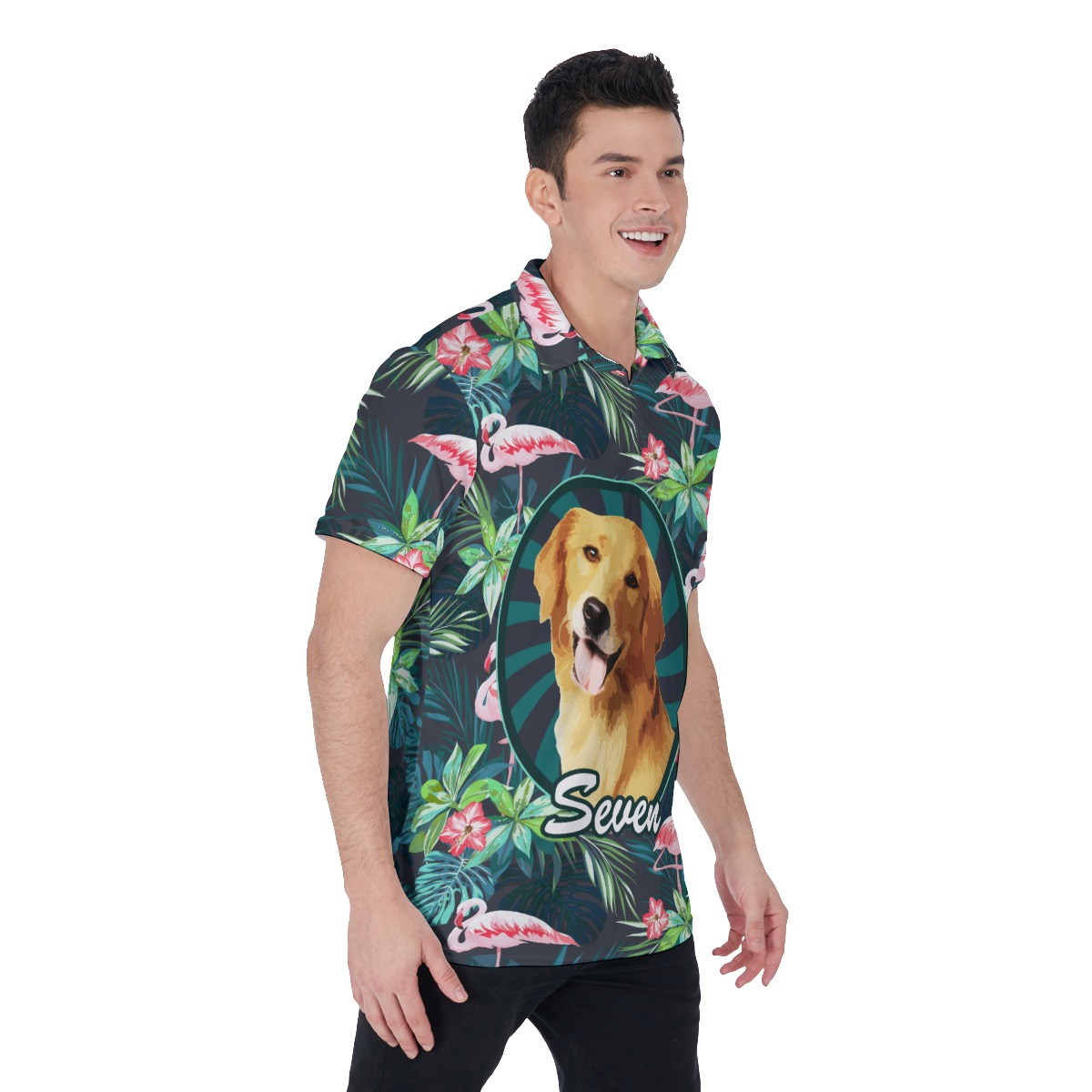 Custom Tropical Flamingo Hawaiian Shirt With Dog Face