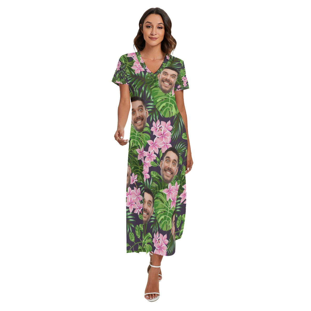 Women's Long Hawaiian Dress With Custom Faces