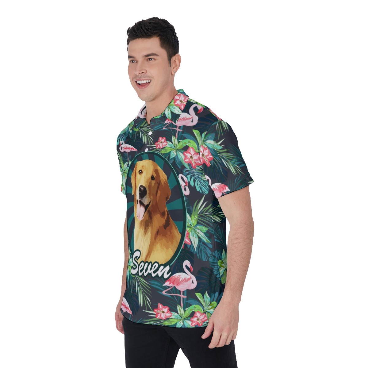 Custom Tropical Flamingo Hawaiian Shirt With Dog Face