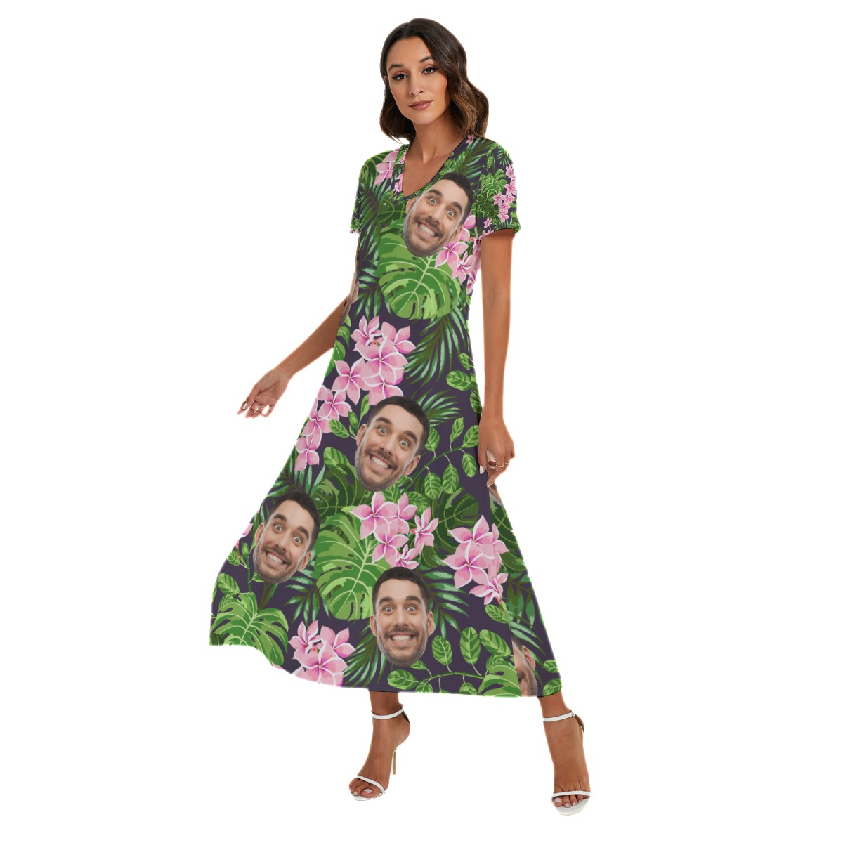 Women's Long Hawaiian Dress With Custom Faces