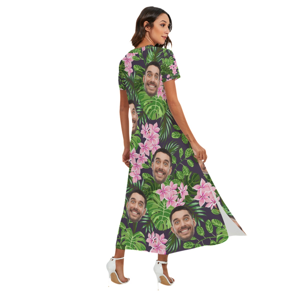 Women's Long Hawaiian Dress With Custom Faces