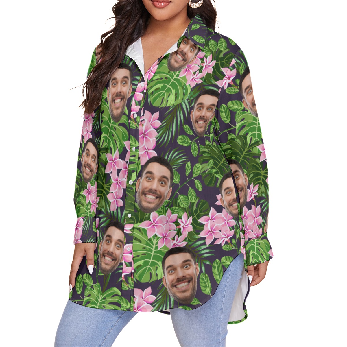 Floral Custom Face Plus Size Hawaiian Shirts For Women