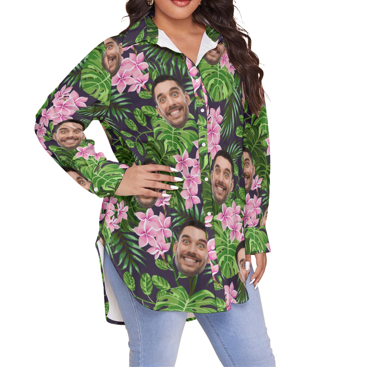 Floral Custom Face Plus Size Hawaiian Shirts For Women