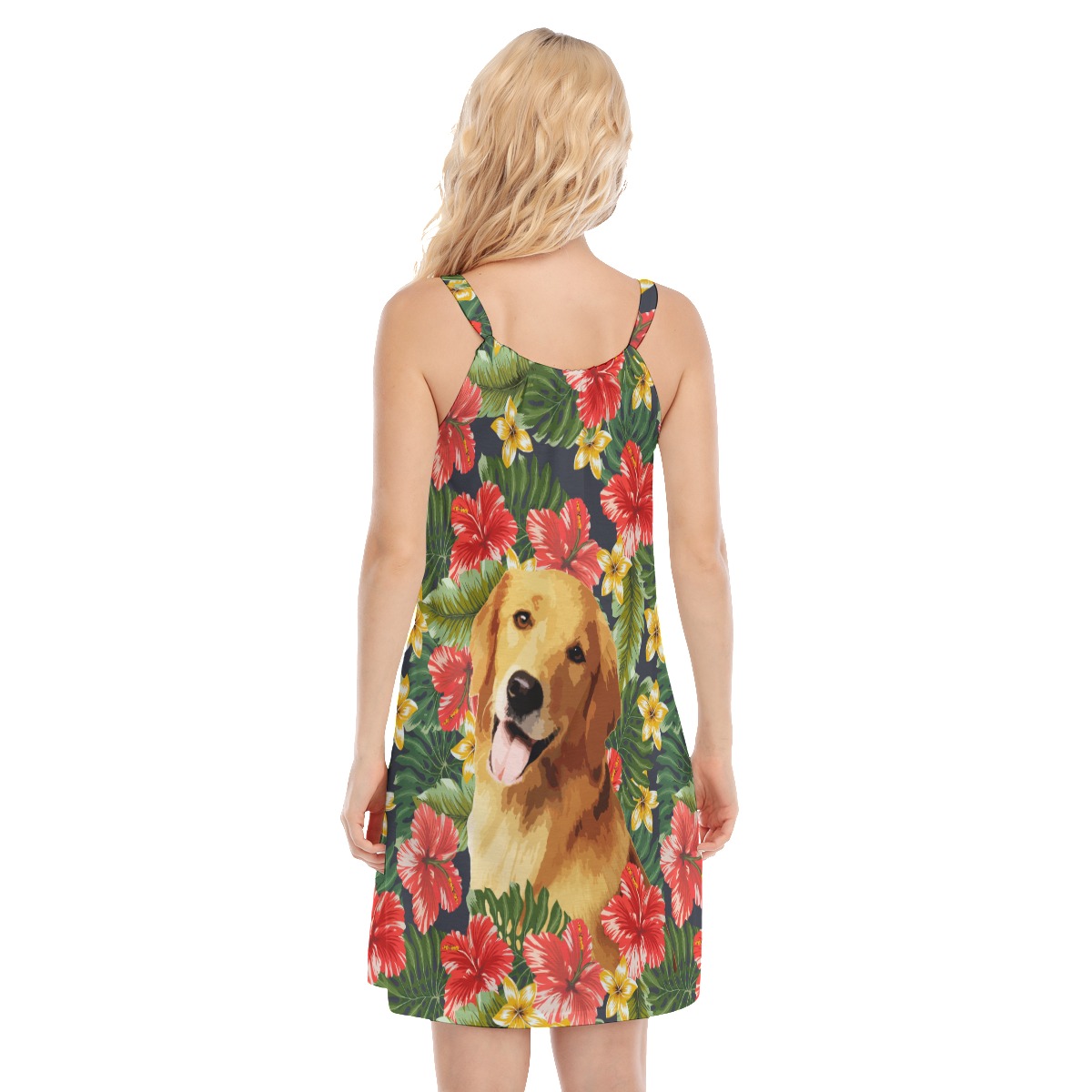 Custom Dog Face Hand-Painted Floral Hawaiian Dress For Women