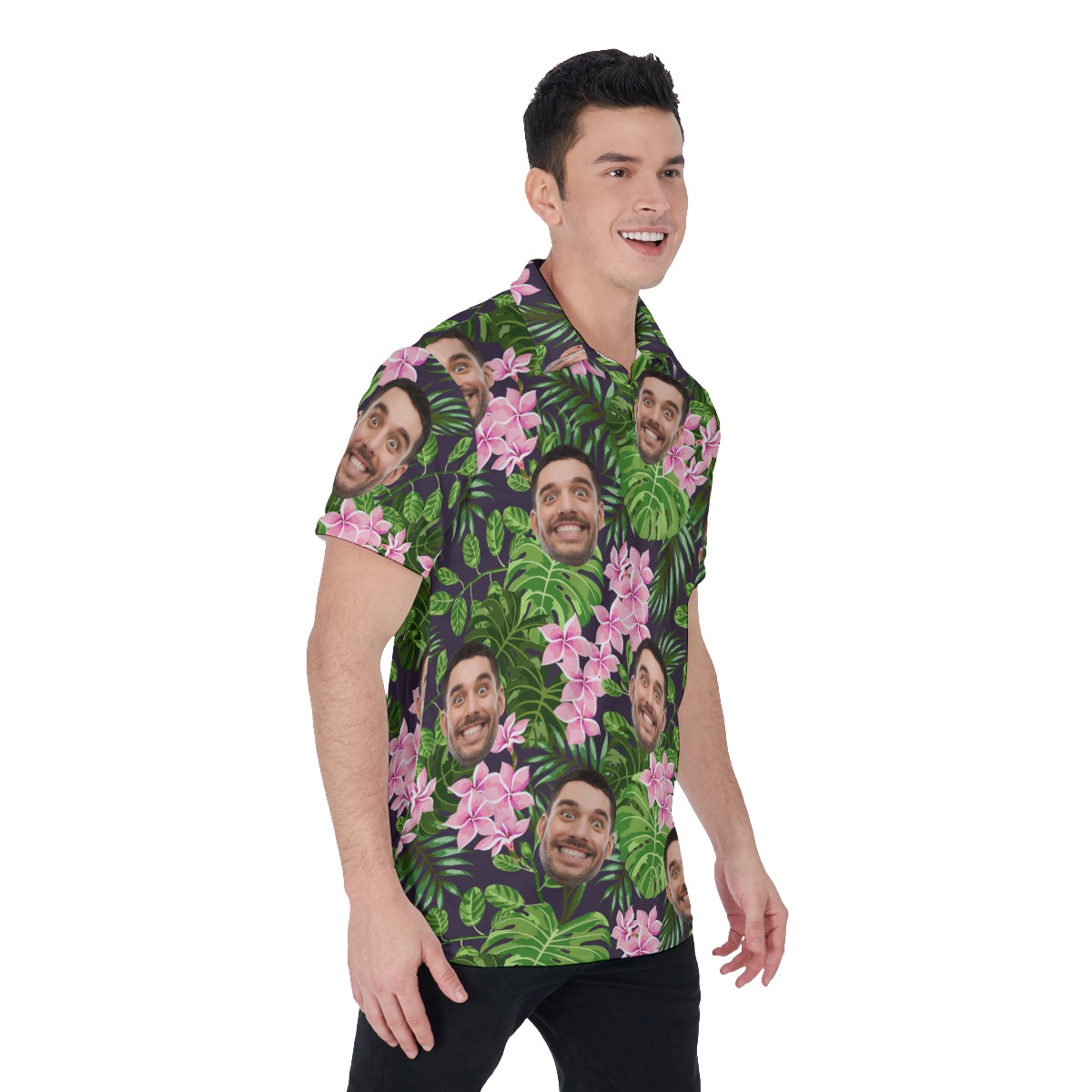 Floral Custom Hawaiian Polo Shirt With Faces For Men