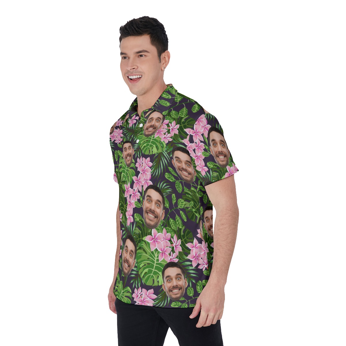 Floral Custom Hawaiian Polo Shirt With Faces For Men