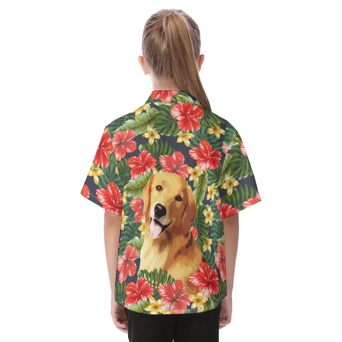 Cute Custom Dog Face Hibicus Hawaiian Shirt For Kids