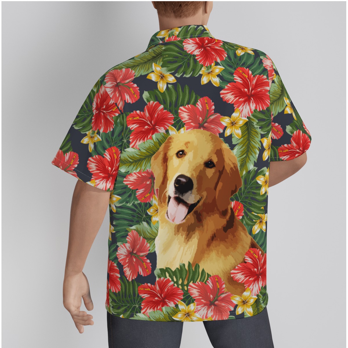 Funny Custom Dog Face Hand-Painted Hibicus Hawaiian Shirt