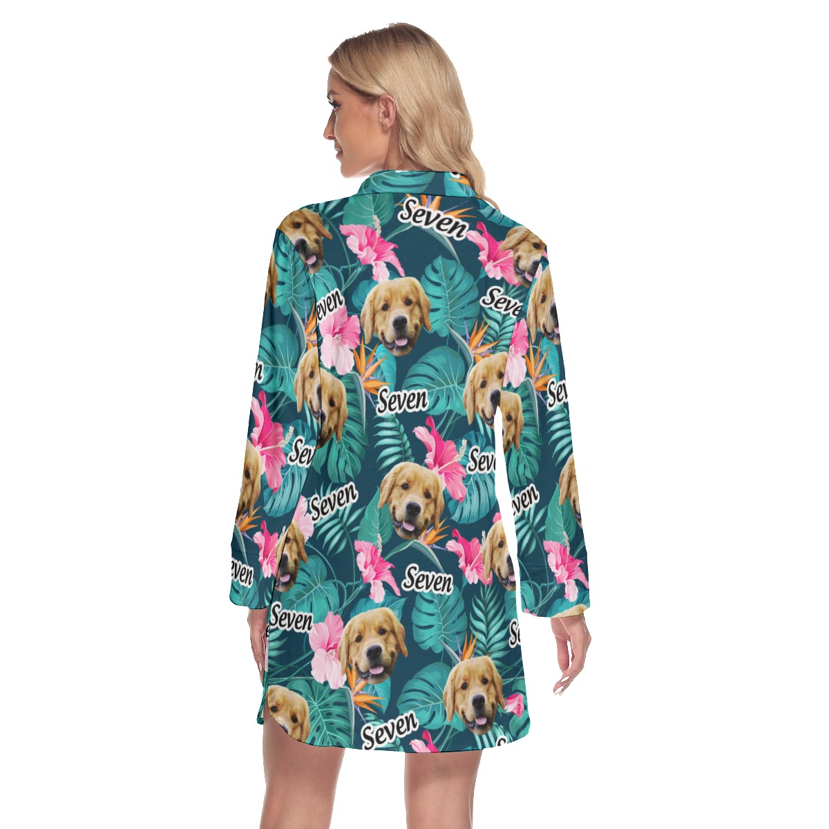 Funny Custom Dog Face Floral Hawaiian Shirt Dress For Women