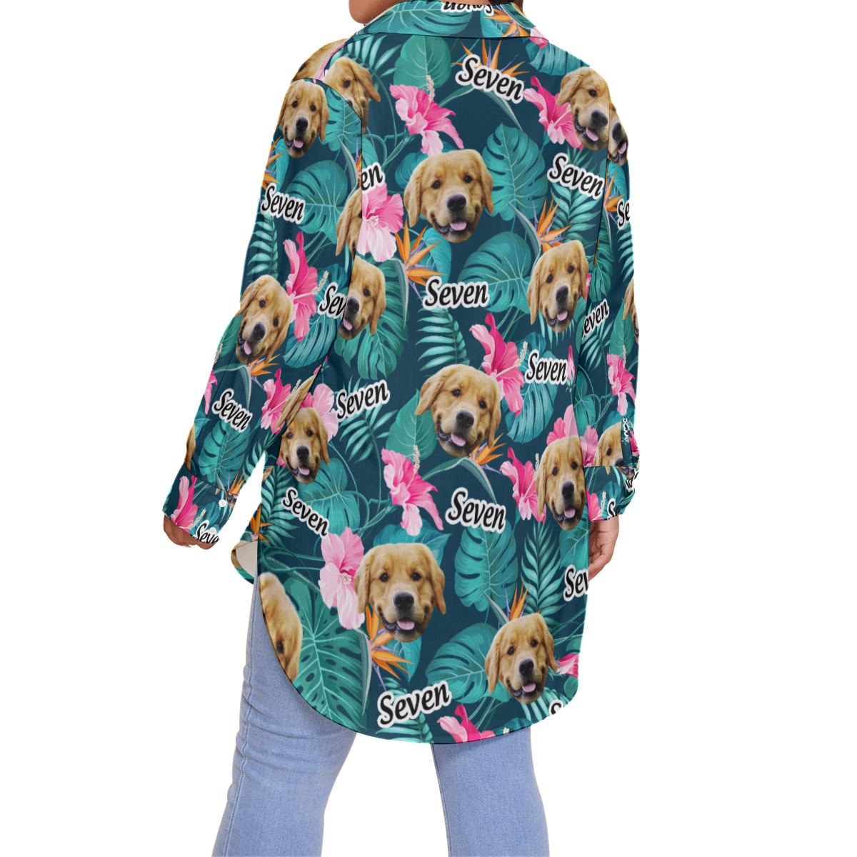 Custom Floral Hawaiian Plus Size Shirt With Dog Face And Name