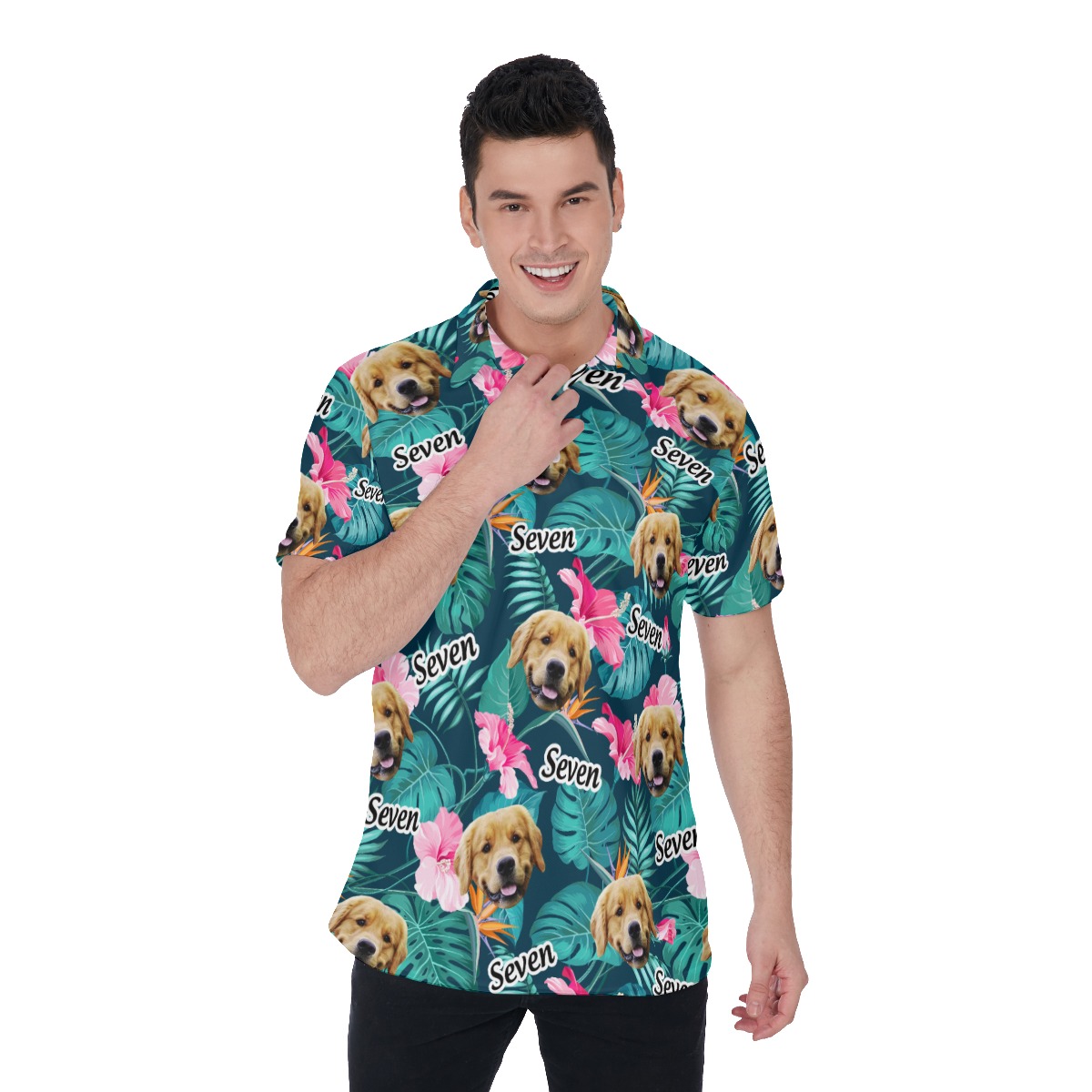 Funny Custom Dog Face And Name Floral Hawaiian Shirt - variant image 1