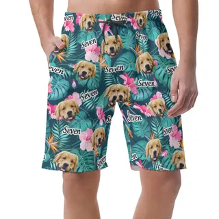 Funny Custom Pet Face And Name Hawaiian Summer Shorts For Men