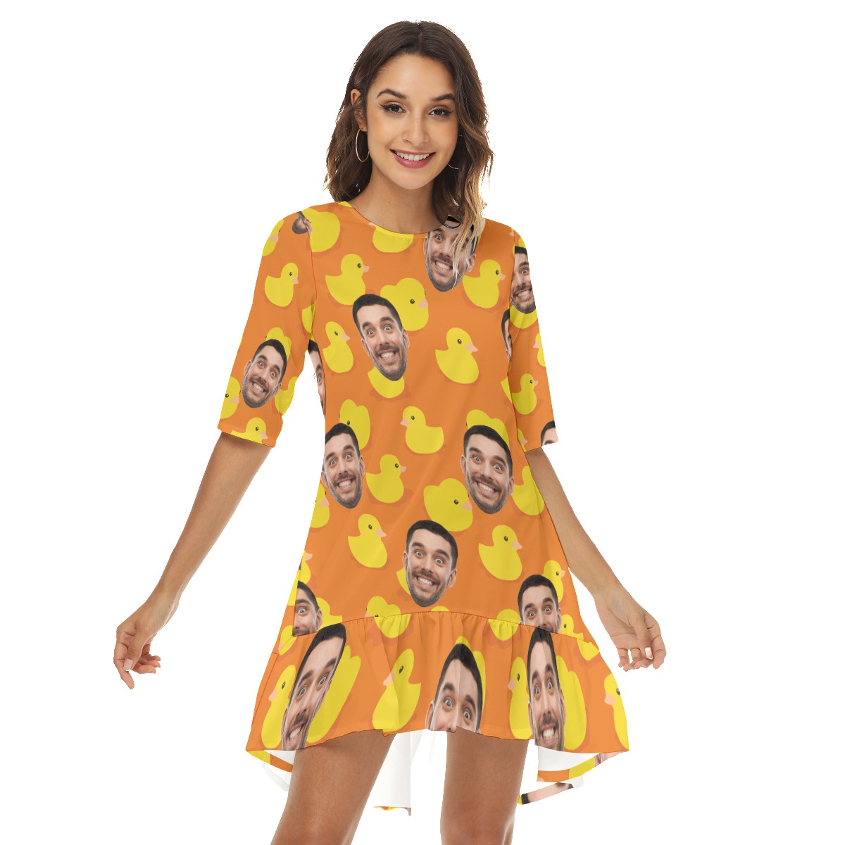 Funny Rubber Duck Custom Face Hawaiian Half Sleeve Dress With Ruffle Hem - variant image 1