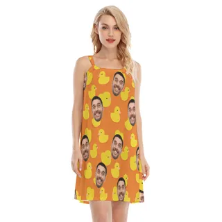 Custom Face Rubber Duck Orange Hawaiian Cami Dress For Women