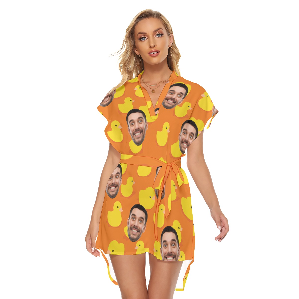 Custom Face Rubber Duck Hawaiian Dress With Belt For Women - variant image 1