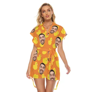Custom Face Rubber Duck Hawaiian Dress With Belt For Women