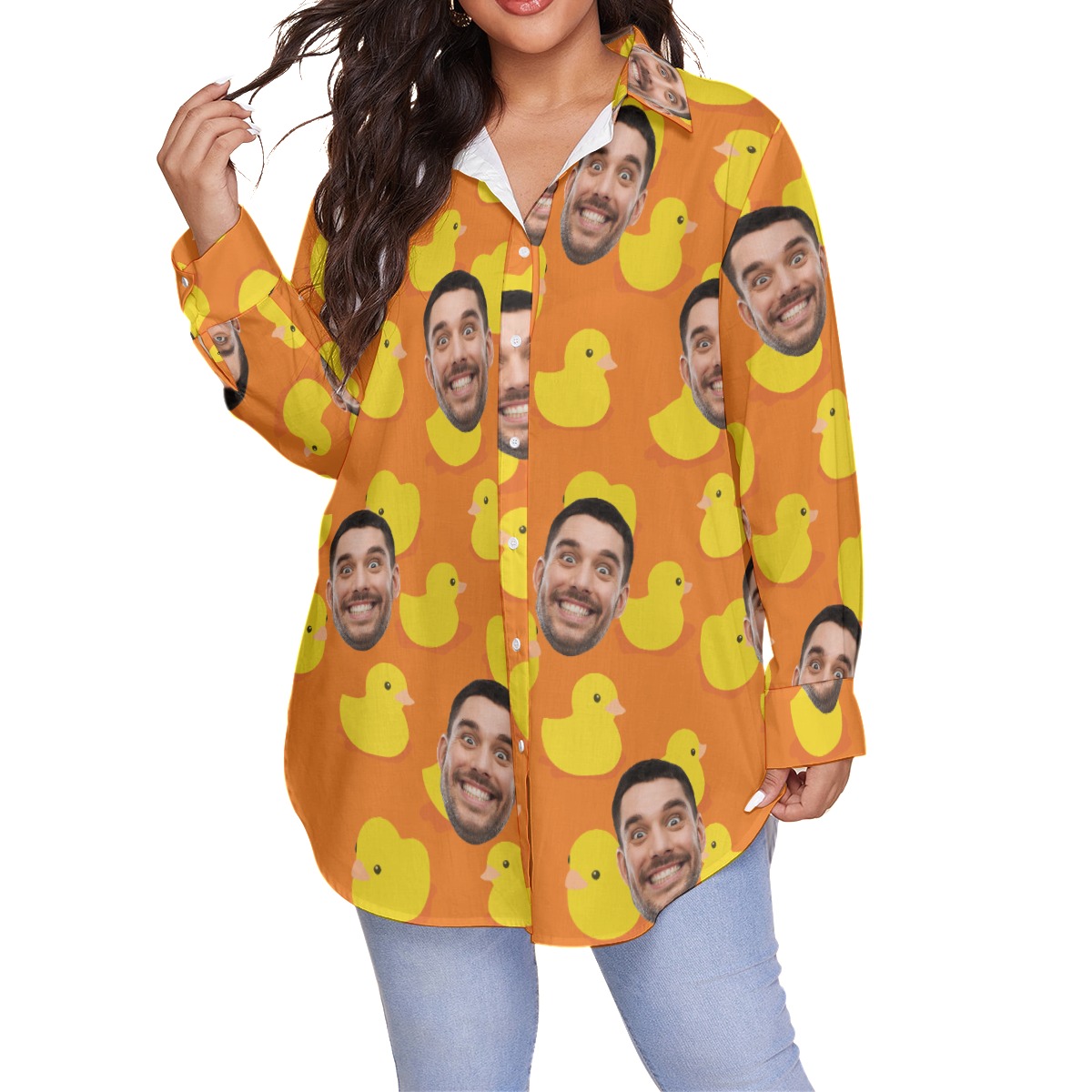 Funny Custom Face Rubber Duck Hawaiian Plus Size Shirt For Women - variant image 1
