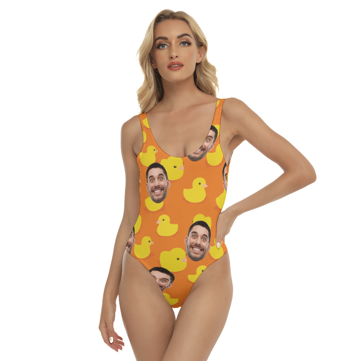 Custom Face Rubber Duck Orange Hawaiian Swimsuit For Summer - variant image 1