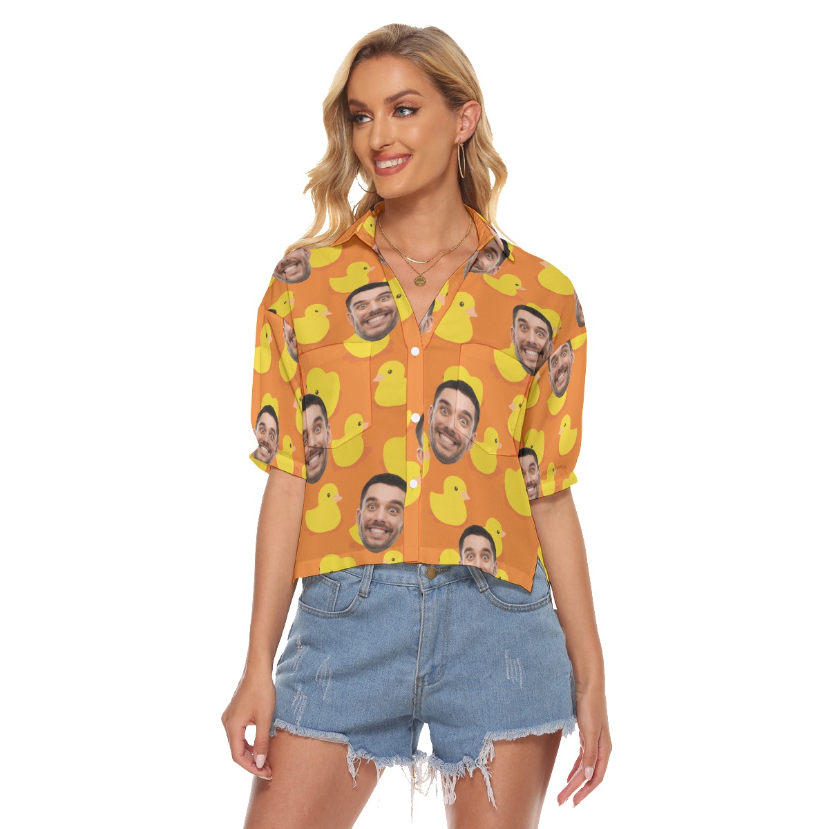 Rubber Duck Custom Face Hawaiian Crop Top Shirt For Summer - variant image 1