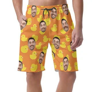 Funny Rubber Duck Custom Face Hawaiian Summer Beach Shorts For Men