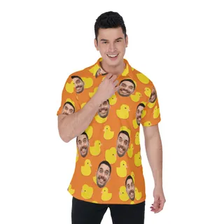 Custom Face Rubber Duck Hawaiian Polo Shirt For Men